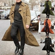 Ogiraw Mens Tops Turbans for Women Trench Coat Men Men's Winter Slim Stylish Trench Coat Casual Double Breasted Lapel Long Sleeve Solid Belted Long Jacket for Work Holiday Black